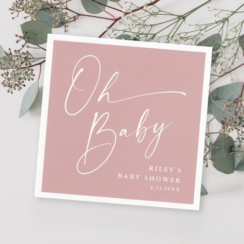 Oh Baby Script Modern Dusty Pink Baby Shower Napkins