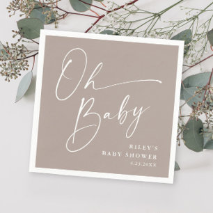 Oh Baby Script Modern Neutral Baby Shower Napkins