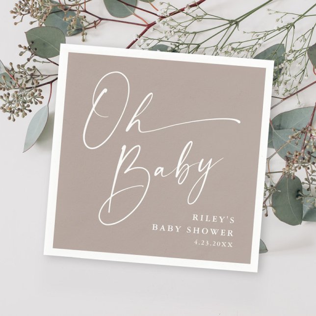 Oh Baby Script Modern Neutral Baby Shower Napkins (Creator Uploaded)