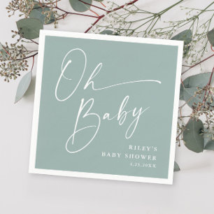 Oh Baby Script Modern Sage Green Baby Shower Napkins