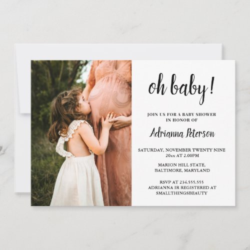 Oh Baby Script Pink Baby Shower Photo Chevron Invitation