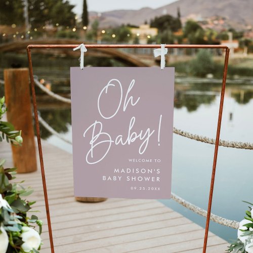 Oh Baby Script Purple Baby Shower Welcome Sign