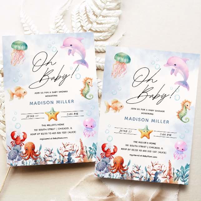 Oh Baby! Sea Animal | Ocean Themed Baby Shower Invitation (Creator Uploaded)