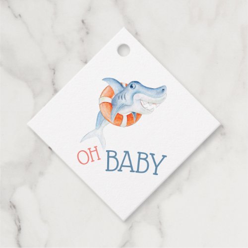 Oh baby Shark watercolor baby shower Favor Tags
