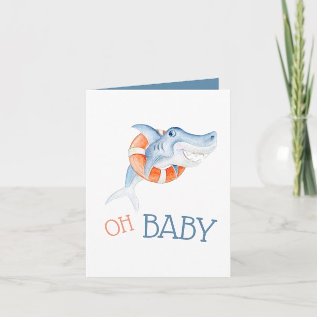 Oh baby Shark watercolor new baby Card (Front)