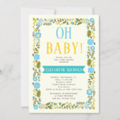 Oh Baby shower aqua and yellow floral border Invitation (Front)