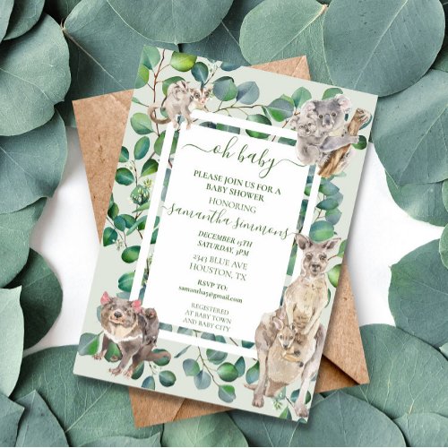 Oh Baby Shower Australian Animals Wild One Invitation