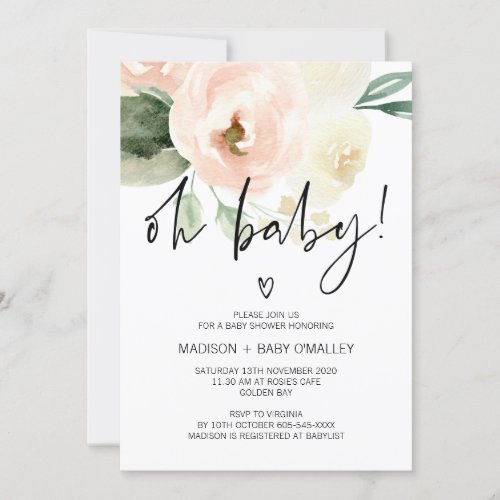 Oh Baby Shower Baby Girl Blush Pink Florals Invitation