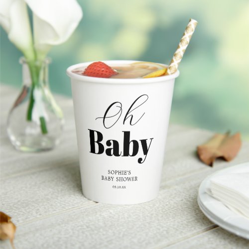 Oh Baby Shower Black White Paper Cups