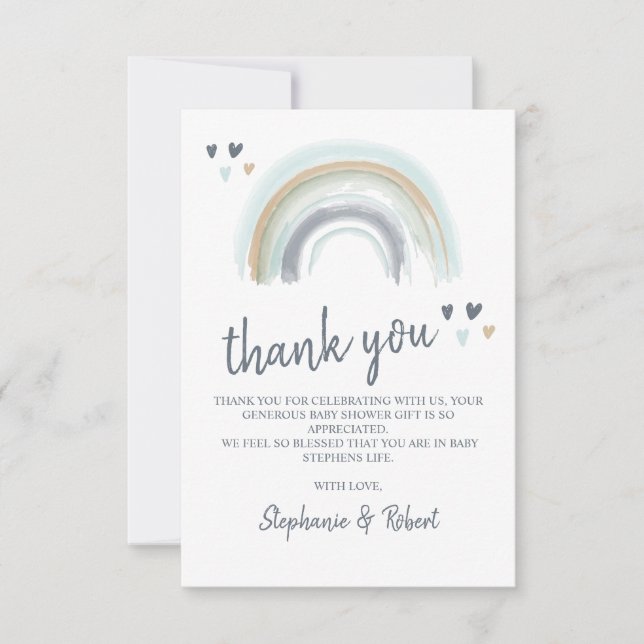  Oh Baby Shower Blue Boho Rainbow Thank You Card (Front)