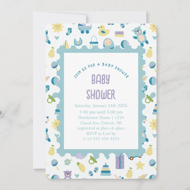 Oh Baby Shower Blue Invitation (Front)