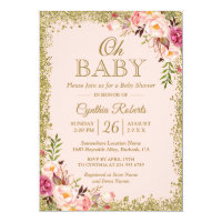 Oh Baby Shower - Blush Pink Gold Glitters Floral Card