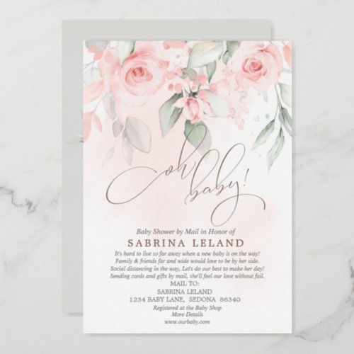 Oh Baby Shower by Mail Vintage Blush Pink Roses Foil Invitation