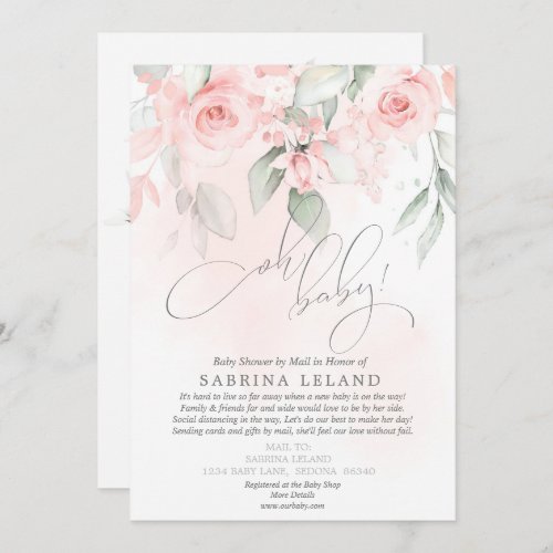 Oh Baby Shower by Mail Vintage Blush Pink Roses Invitation