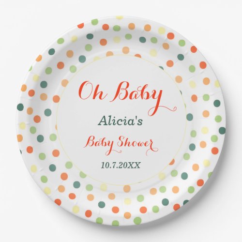 Oh Baby Shower Colorful Dots Pattern Paper Plate