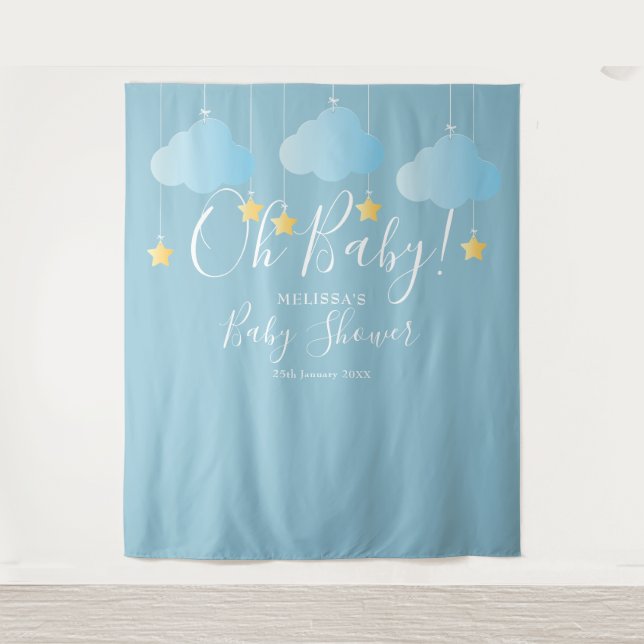 Oh Baby Shower Cute Blue Photo Booth Backdrop (Front)