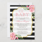 Oh Baby Shower Floral Gold Black White Stripes