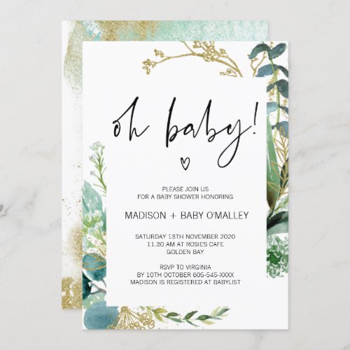 Oh Baby Shower Gender Neutral Baby Bash Greenery Invitation