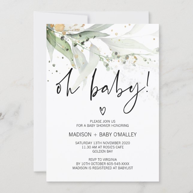 Oh Baby Shower Gender Neutral Baby Bash Greenery Invitation (Front)