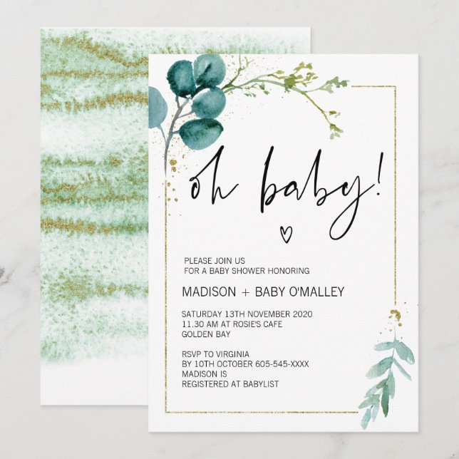 Oh Baby Shower Gender Neutral Baby Bash Greenery Invitation (Front/Back)