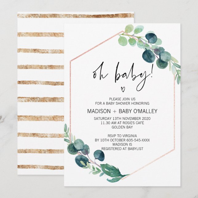 Oh Baby Shower Gender Neutral Baby Bash Greenery Invitation (Front/Back)