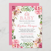 Oh Baby Shower Girly Elegant Chic Pink Flowers Invitation (Front/Back)