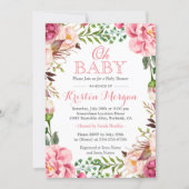 Oh Baby Shower Girly Elegant Chic Pink Flowers Invitation (Front)