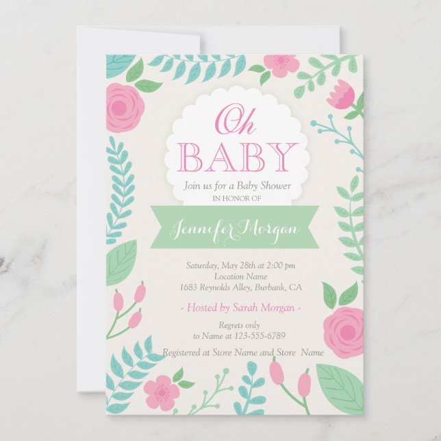 Oh Baby Shower Girly Sweet Chic Floral Invitation (Front)