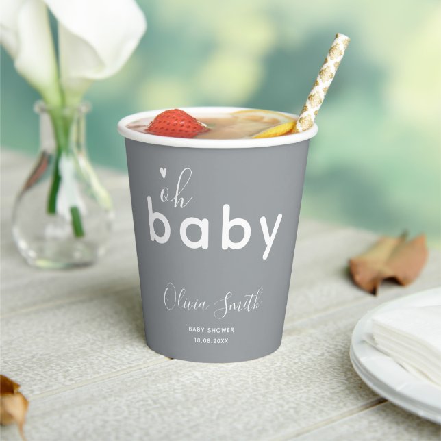 Oh Baby Shower Gray Paper Cups (Insitu)
