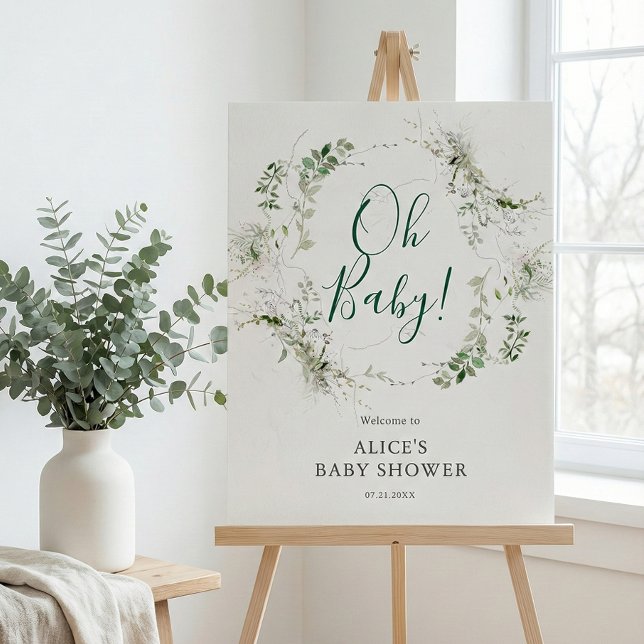 Oh Baby Shower Greenery Botanical Welcome Sign (Creator Uploaded)