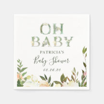 Oh Baby Shower Greenery Watercolor Rustic Floral Napkins