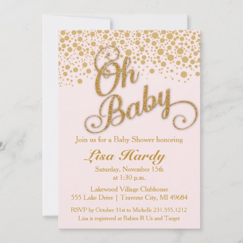 Oh Baby Shower Invitation  Blush Pink and Gold