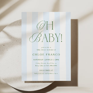 Oh Baby Shower Invitation Classic Preppy Stripes