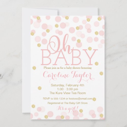 Oh Baby Shower Invitation Pink Gold Glitter