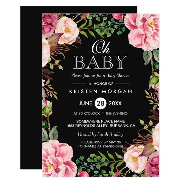 Oh Baby Shower Modern Beautiful Floral Wreath Wrap Invitation