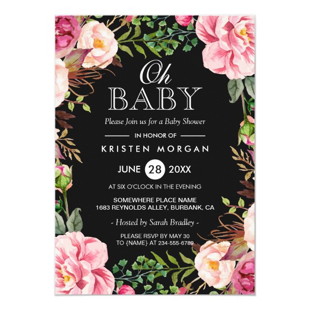 Oh Baby Shower Modern Beautiful Floral Wreath Wrap Invitation