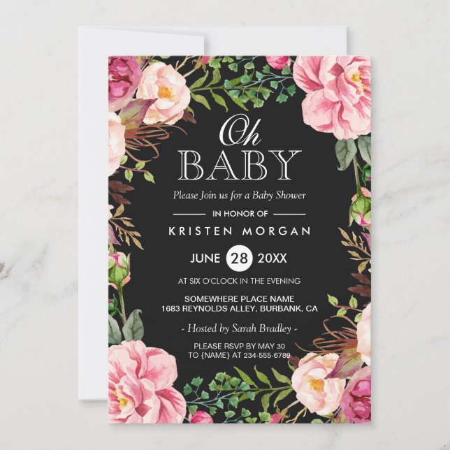 Oh Baby Shower Modern Beautiful Floral Wreath Wrap Invitation (Front)