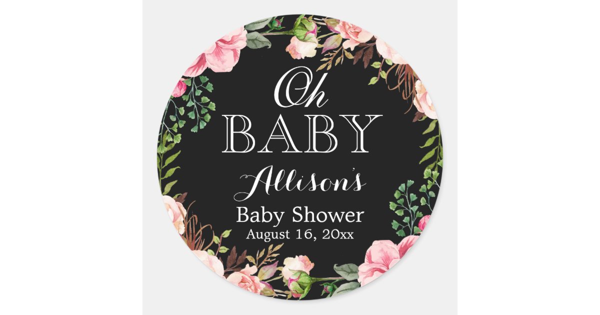 Oh Baby Shower Modern Romantic Floral Decor Classic Round Sticker Zazzle Com