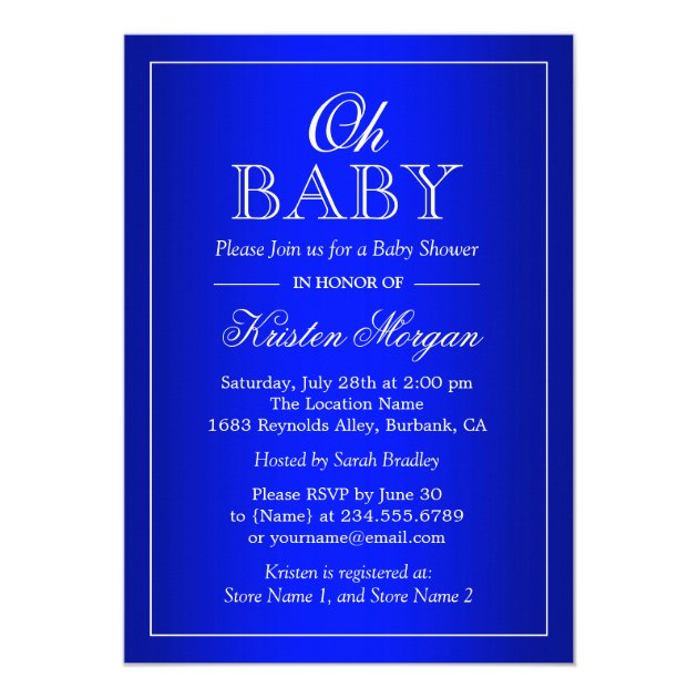 Oh Baby Shower Modern Stylish Simple Royal Blue Invitation