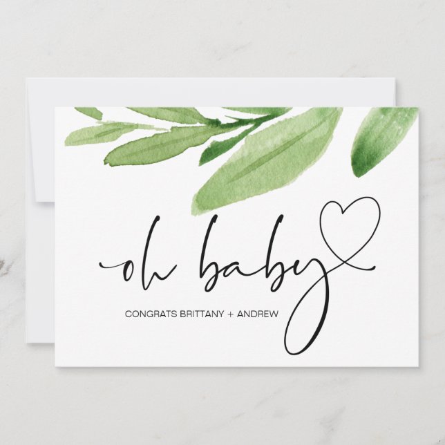 Oh Baby Shower New Mom Congratulations Eucalyptus Card (Front)