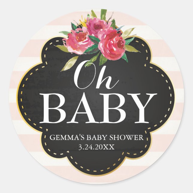 Oh Baby Shower Party Favor Sticker - Stripes (Front)