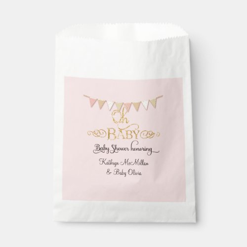 Oh Baby Shower Pink n Gold Banner Typography Girls Favor Bag