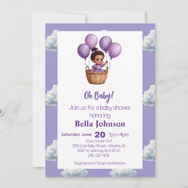 Oh Baby Shower Purple Invitation (Front)