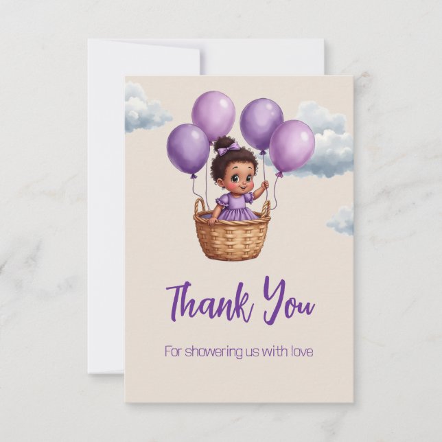 Oh Baby Shower Purple Thank You Card (Front)