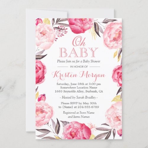Oh Baby Shower Romantic Botanical Floral Wreath Card