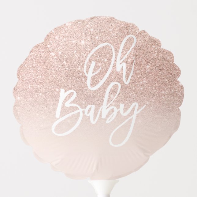 Oh baby shower rose gold glitter ombre blush pink balloon (Front)