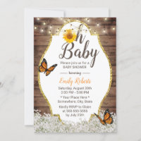 Oh Baby Shower Rustic Floral Sunflowers Butterfly Invitation