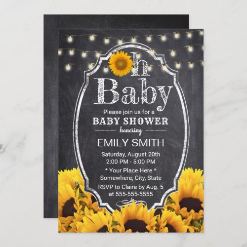 Oh Baby Shower Rustic Sunflowers Chalkboard Invitation