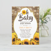 Oh Baby Shower Rustic Sunflowers & String Lights Invitation (Standing Front)