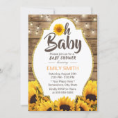 Oh Baby Shower Rustic Sunflowers & String Lights Invitation (Front)